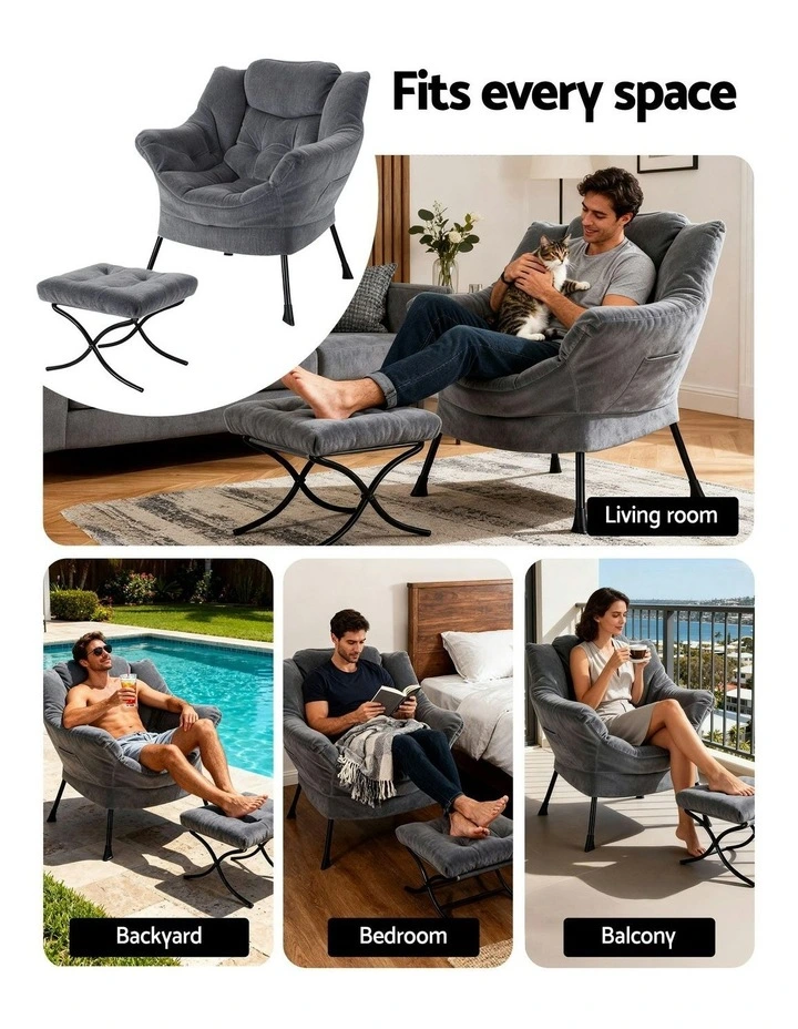 Ottoman Lounge Footrest Armchair in Velvet Grey image 7