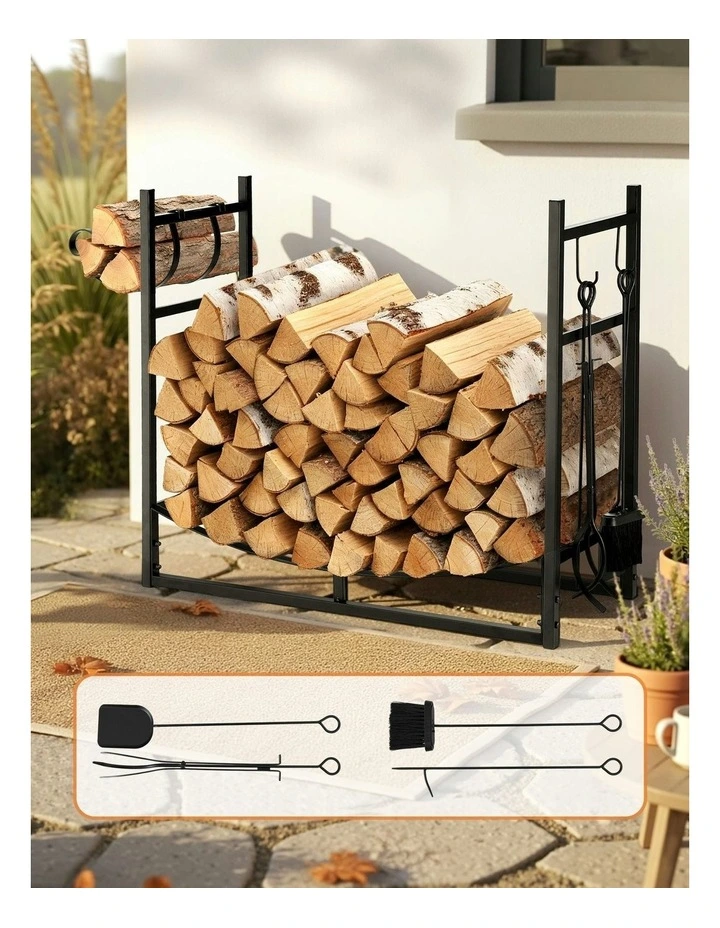 Wood Rack Storage Firewood Rack 84cm in Black image 3