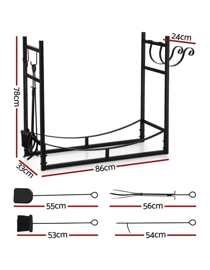 Wood Rack Storage Firewood Rack 84cm in Black image 4