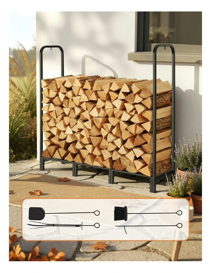 Wood Rack 3 Sizes Firewood Storage with Tools Firewood Rack 120cm in Black image 3