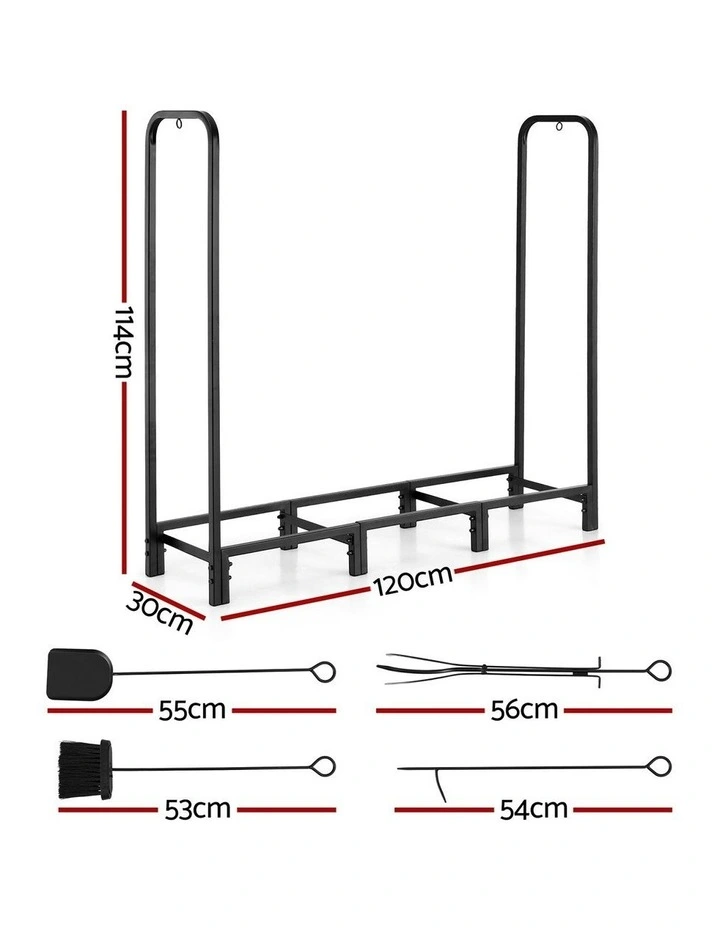 Wood Rack 3 Sizes Firewood Storage with Tools Firewood Rack 120cm in Black image 4