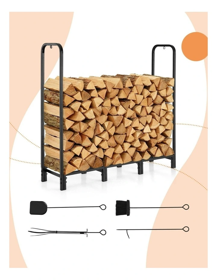 Wood Rack 3 Sizes Firewood Storage with Tools Firewood Rack 120cm in Black image 5