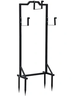 Garden Hose Holder Metal Portable Freestanding Hose Stand 4 Spikes in Black