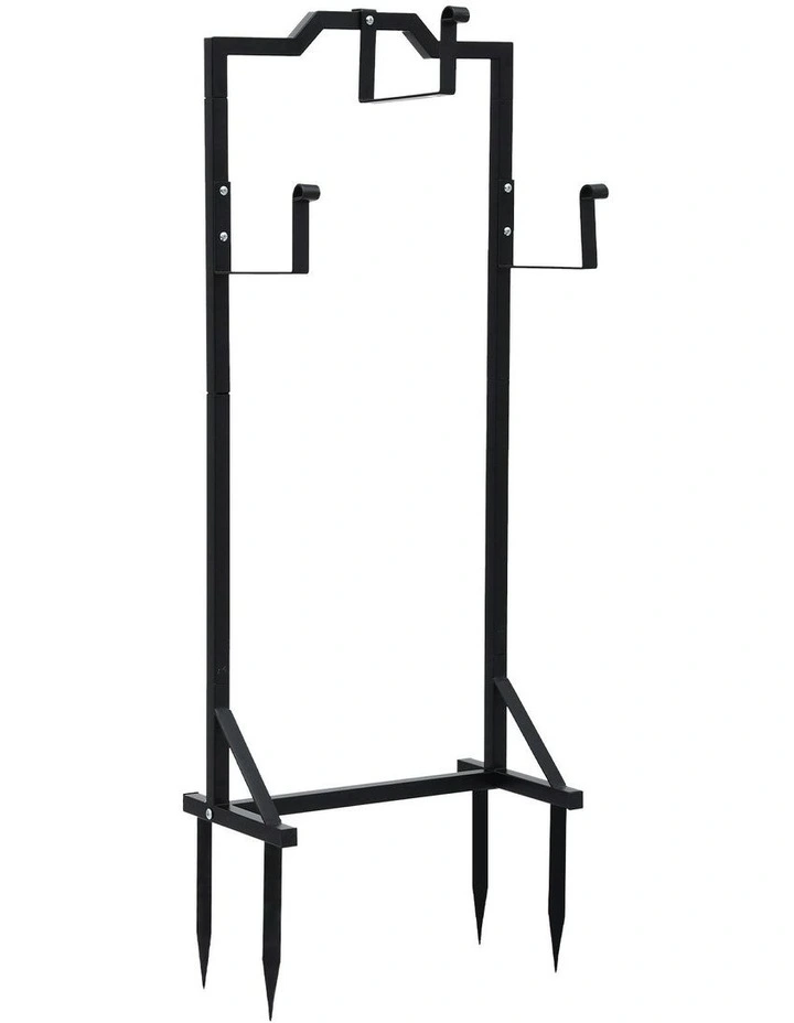 Garden Hose Holder Metal Portable Freestanding Hose Stand 4 Spikes in Black image 1