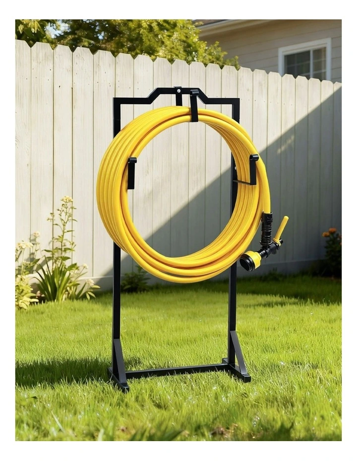 Garden Hose Holder Metal Portable Freestanding Hose Stand 4 Spikes in Black image 3