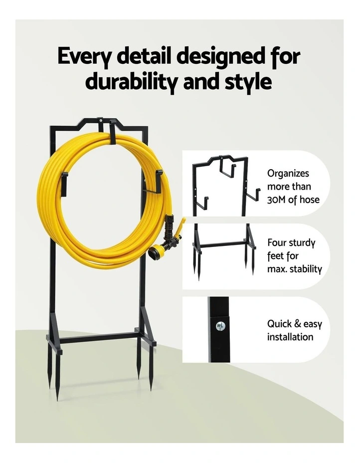 Garden Hose Holder Metal Portable Freestanding Hose Stand 4 Spikes in Black image 5