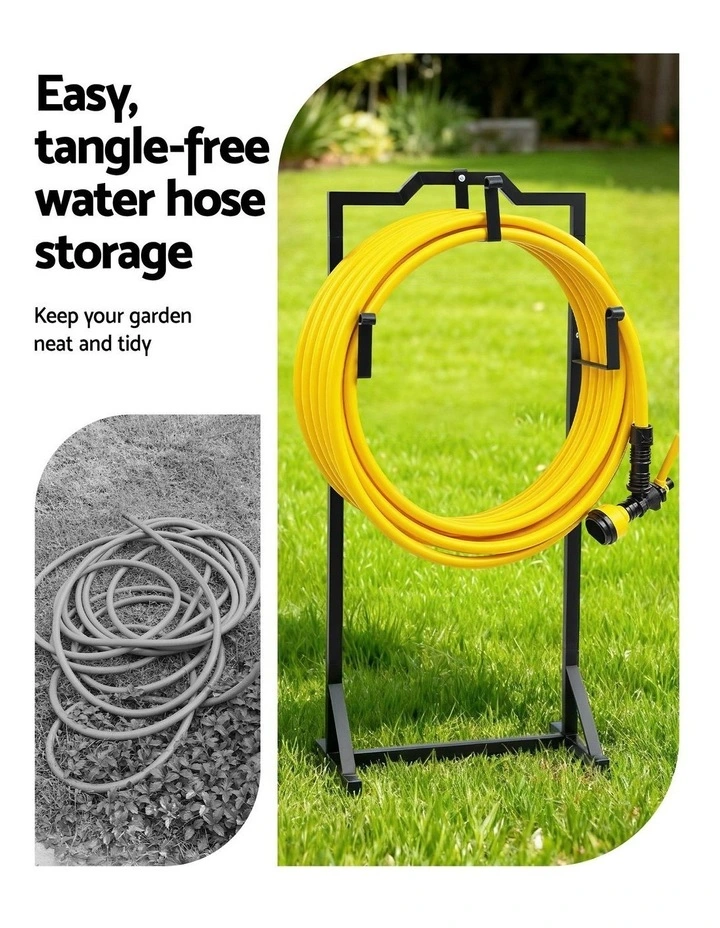 Garden Hose Holder Metal Portable Freestanding Hose Stand 4 Spikes in Black image 6