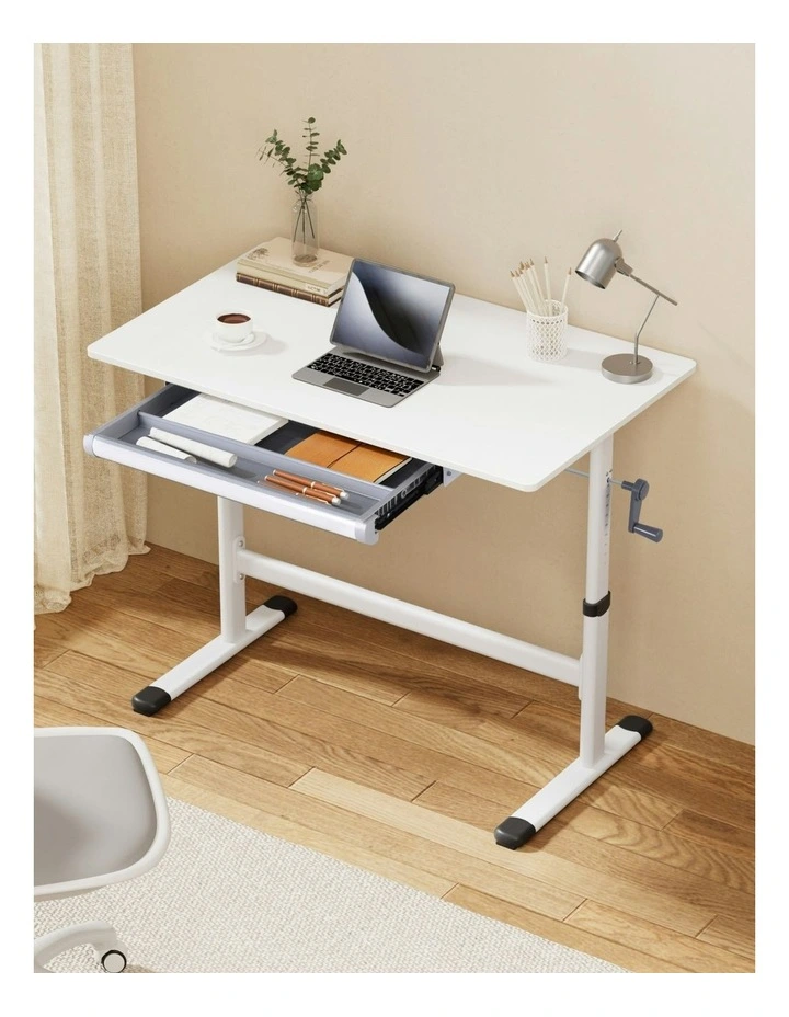 Manual Standing Desk Height Adjustable 100cm in White image 3