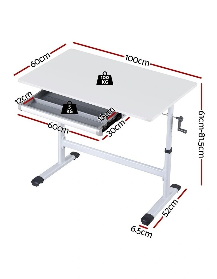 Manual Standing Desk Height Adjustable 100cm in White image 4