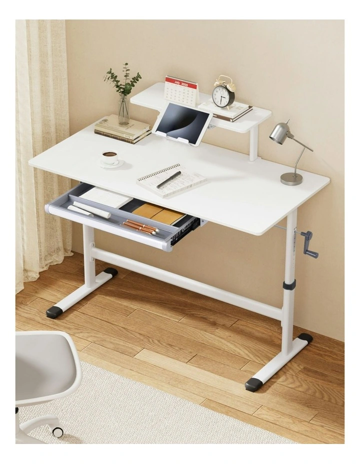 Manual Standing Desk Height Adjustable 120cm in White image 3