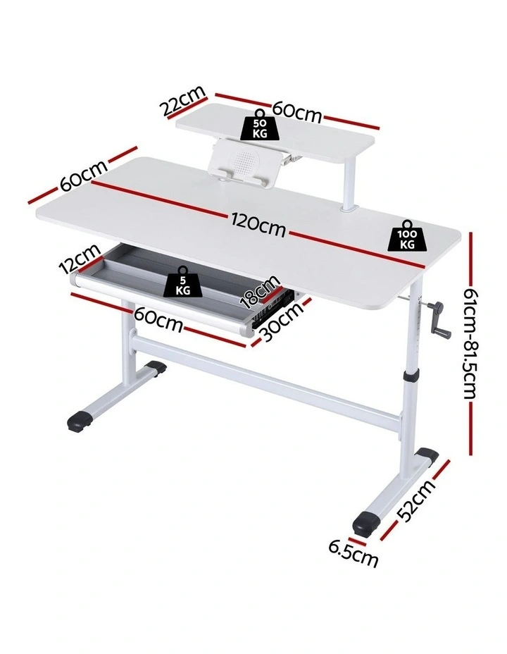 Manual Standing Desk Height Adjustable 120cm in White image 4