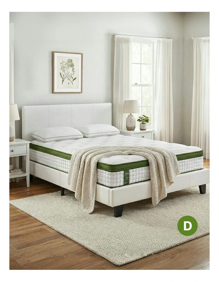 Double Bed Frame Platform PVC Leather Hybrid Mattress in White image 3