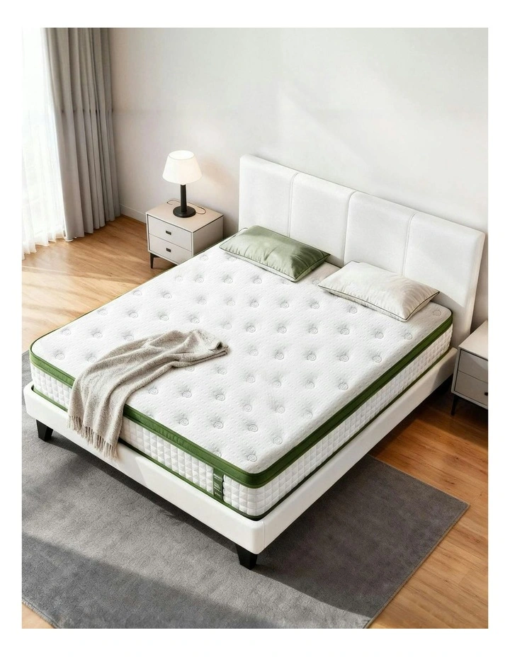 Double Bed Frame Platform PVC Leather Hybrid Mattress in White image 5