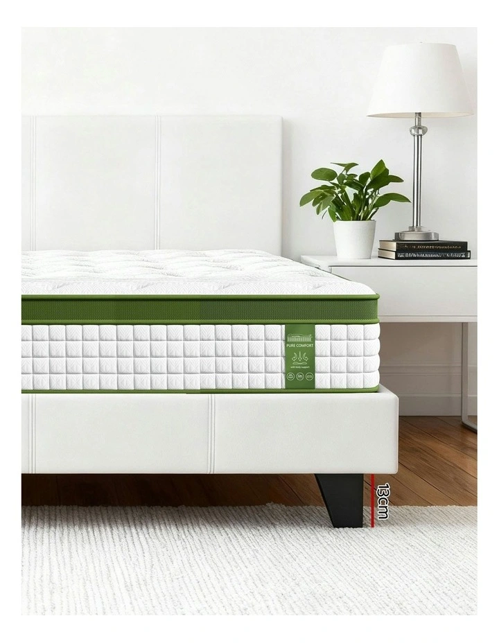 Double Bed Frame Platform PVC Leather Hybrid Mattress in White image 6