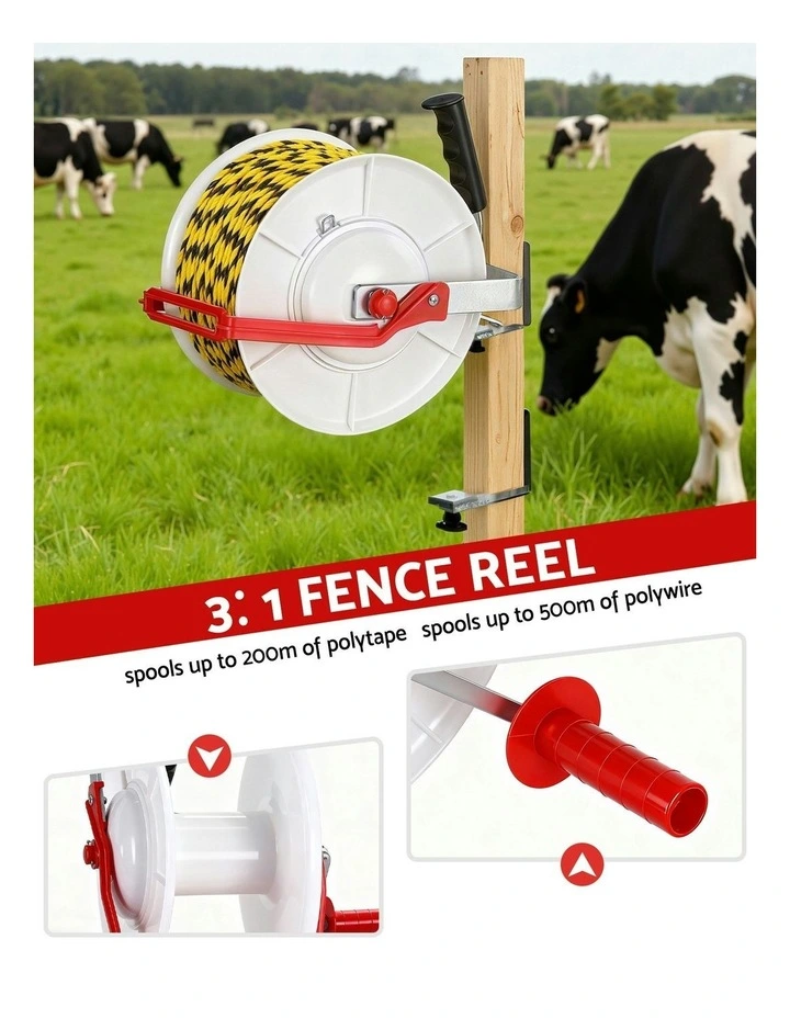 Electric Fence Reel Geared Portable Polywire Fencing Farm in White image 5