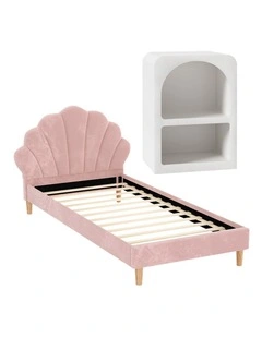 King Bed Frame With Bedside Table Set in Pink