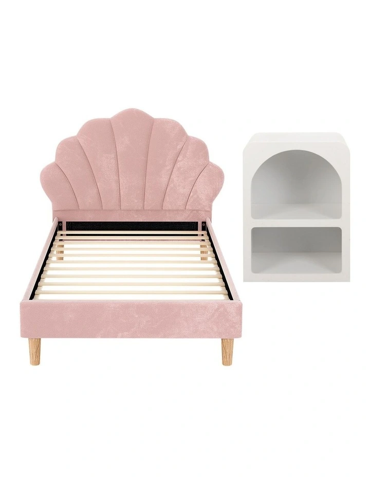 King Bed Frame With Bedside Table Set in Pink image 2