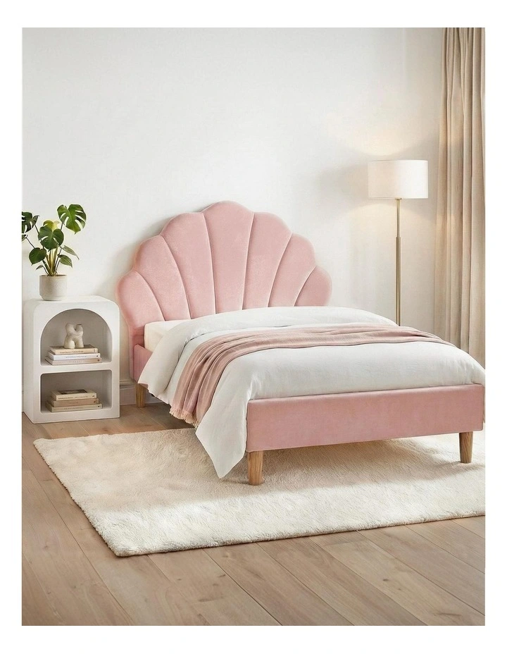 King Bed Frame With Bedside Table Set in Pink image 3