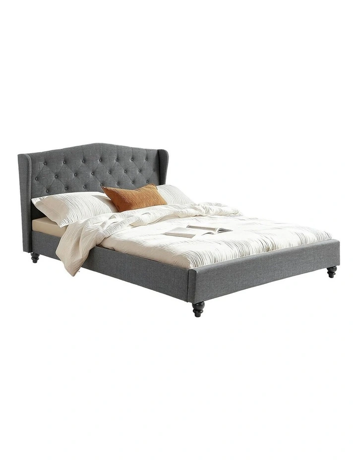 Queen Bed Frame with Linen Upholstered Platform Bed Base in Grey image 1