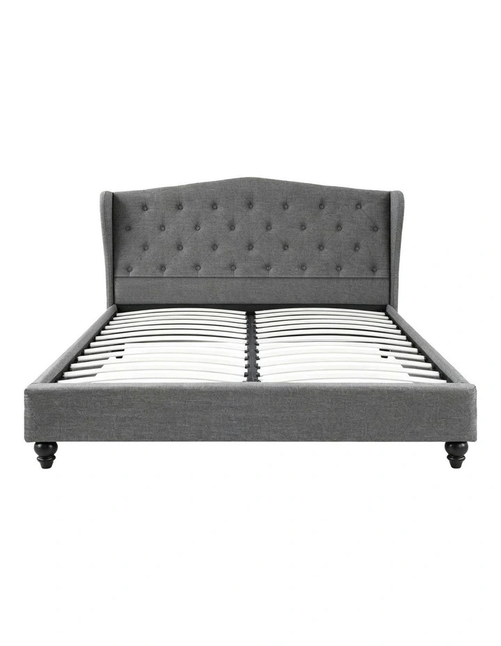Queen Bed Frame with Linen Upholstered Platform Bed Base in Grey image 2