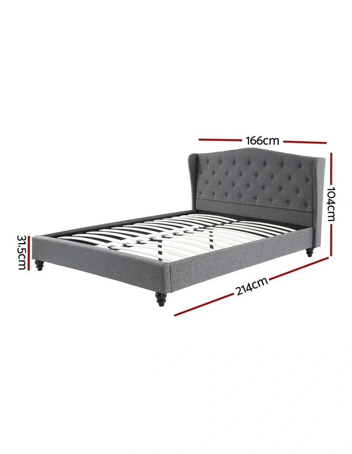 Queen Bed Frame with Linen Upholstered Platform Bed Base in Grey image 4