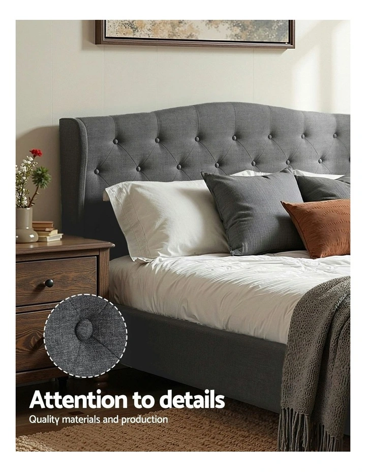 Queen Bed Frame with Linen Upholstered Platform Bed Base in Grey image 5