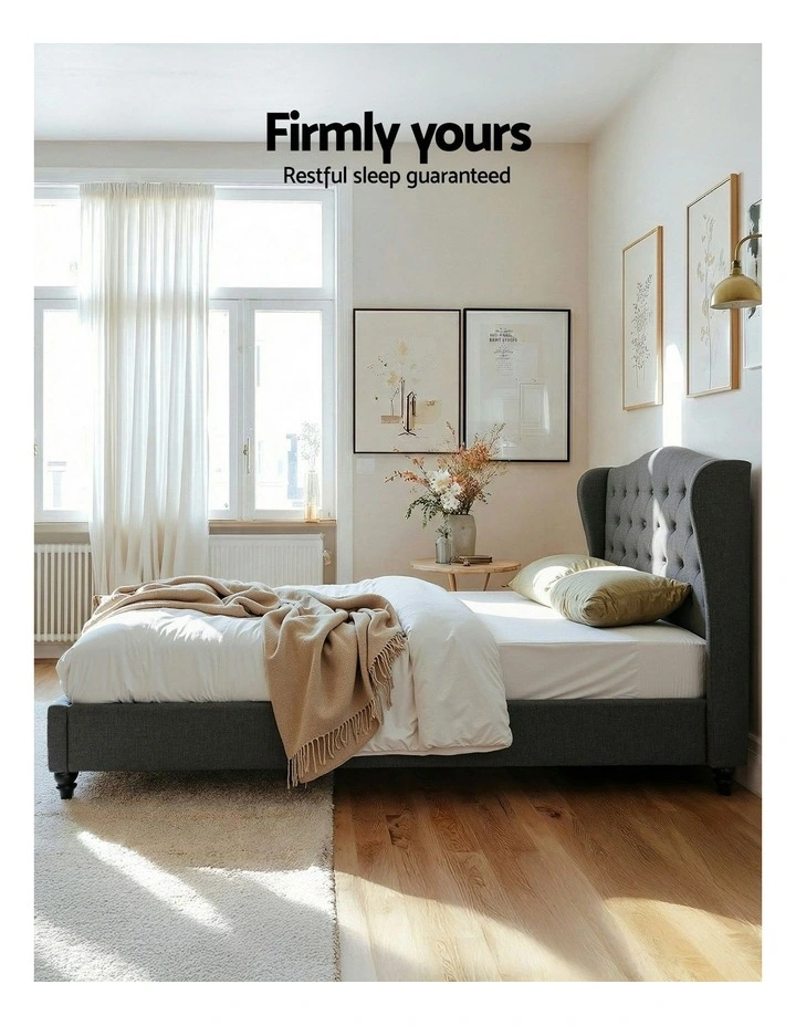 Queen Bed Frame with Linen Upholstered Platform Bed Base in Grey image 7