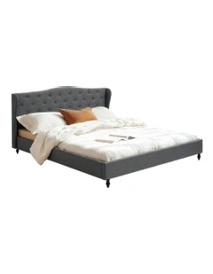 King Bed Frame with Linen Upholstered Platform Bed Base in Grey