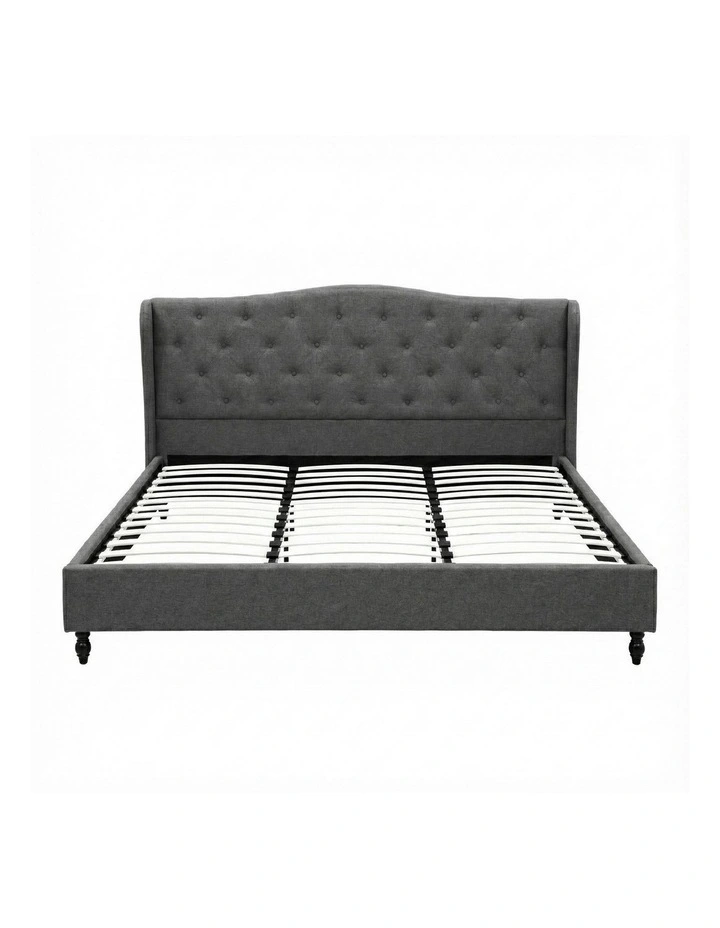 King Bed Frame with Linen Upholstered Platform Bed Base in Grey image 2