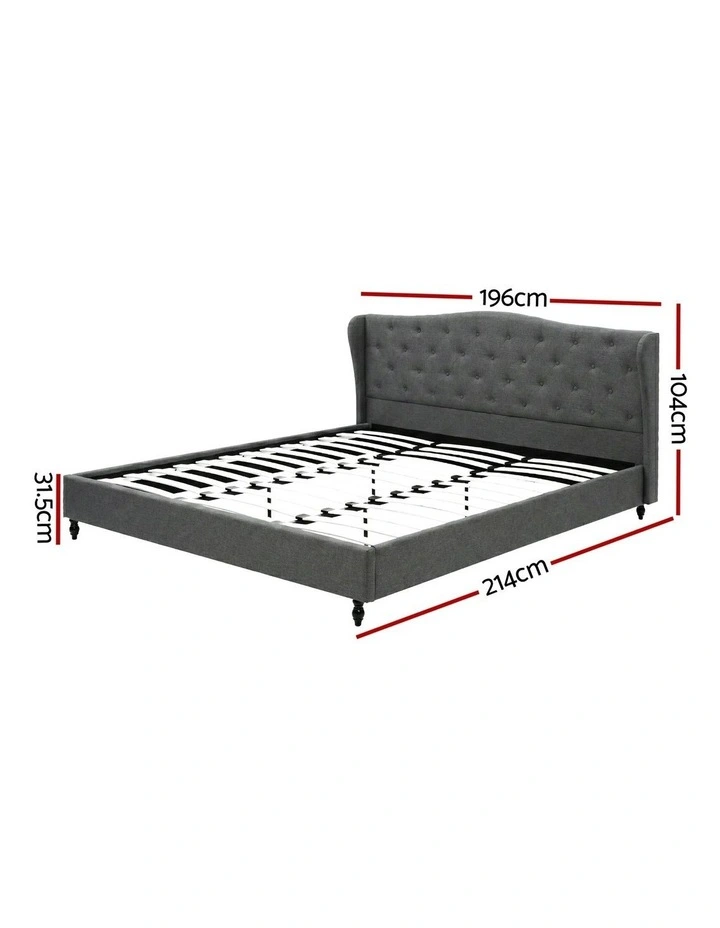King Bed Frame with Linen Upholstered Platform Bed Base in Grey image 4