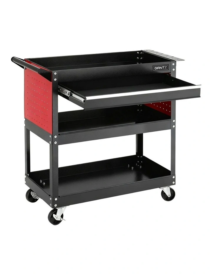 Tool Trolley Cart Rolling Cabinet with Drawer Workshop Garage Storage in Black/Red image 1