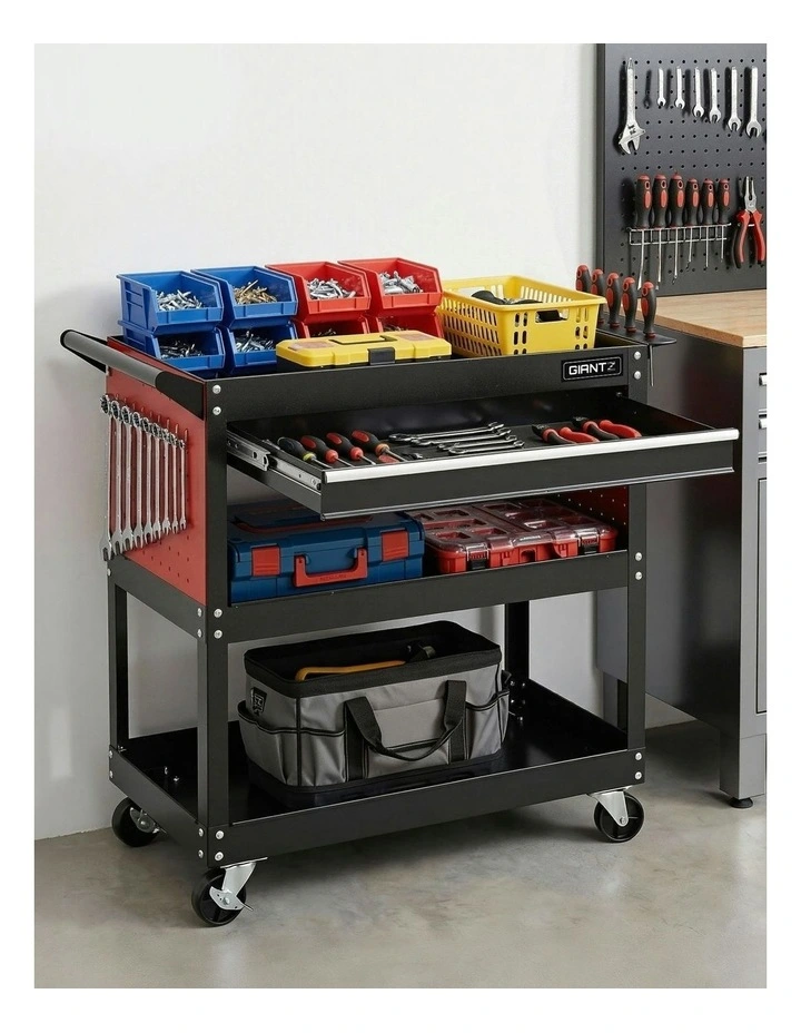 Tool Trolley Cart Rolling Cabinet with Drawer Workshop Garage Storage in Black/Red image 3