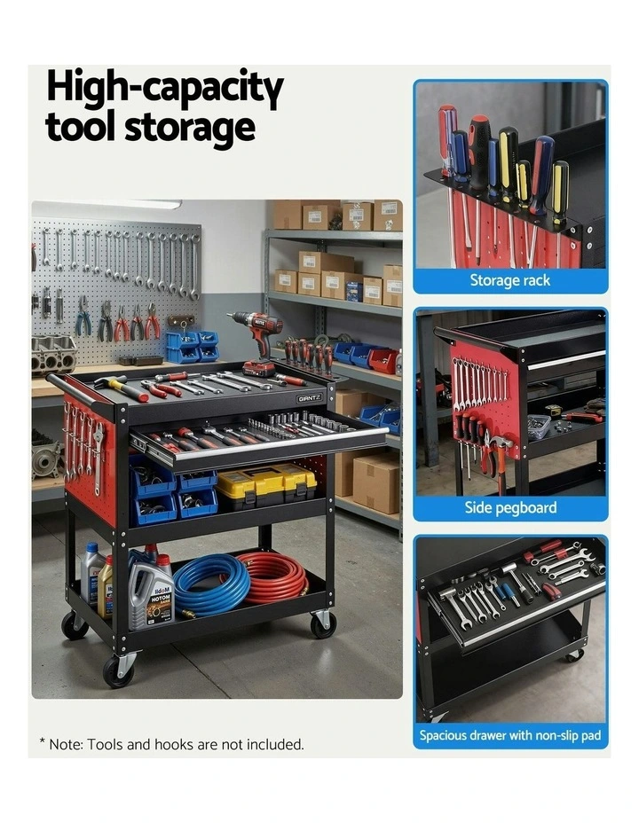 Tool Trolley Cart Rolling Cabinet with Drawer Workshop Garage Storage in Black/Red image 5