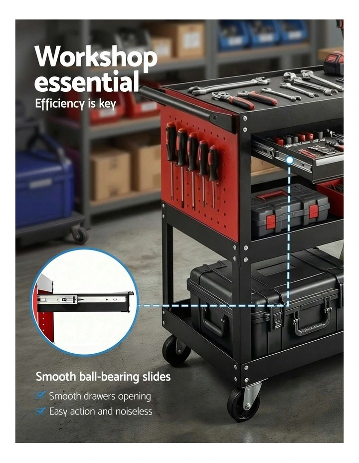 Tool Trolley Cart Rolling Cabinet with Drawer Workshop Garage Storage in Black/Red image 7