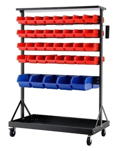 Double Sided Mobile Garage Workshop Tools Organizer Storage Rack 74 Bins in Multi
