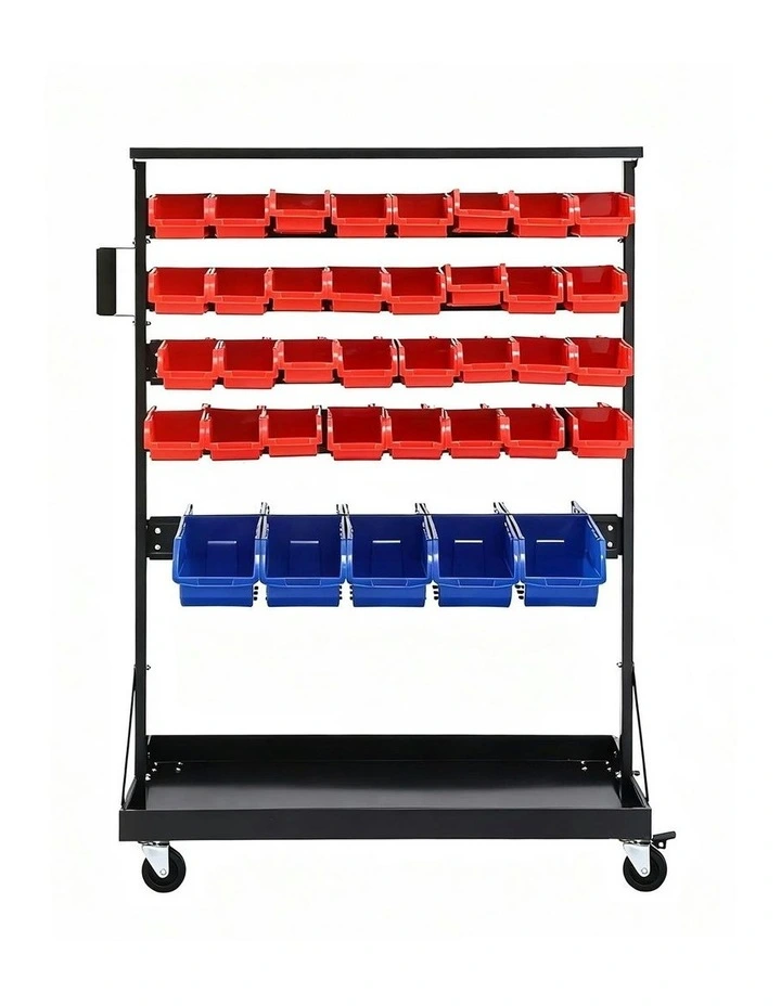 Double Sided Mobile Garage Workshop Tools Organizer Storage Rack 74 Bins in Multi image 2