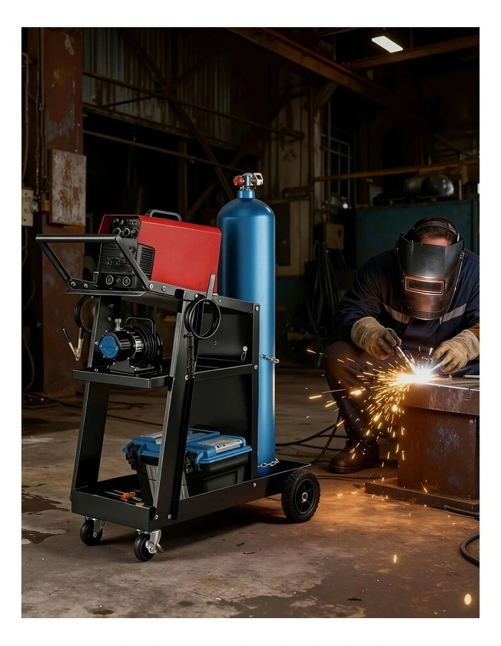 Welding Trolley Cart Welder Mig Tig Arc Mma Welder Plasma Cutter Storage in Black image 3