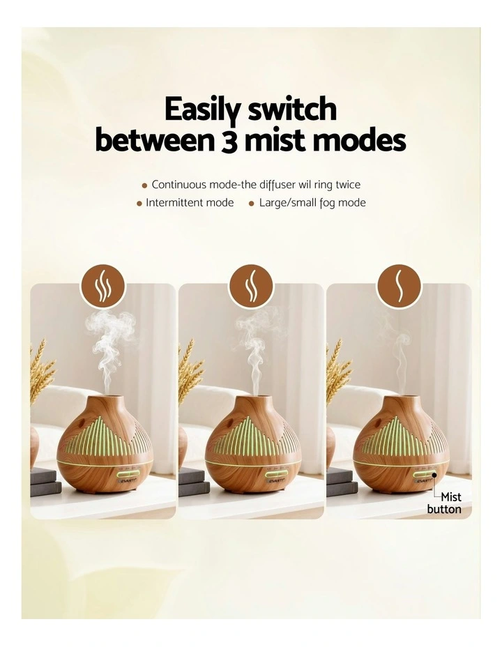 LED Lights Ultrasonic Aroma Diffuser 400ml in Wood Grain image 5