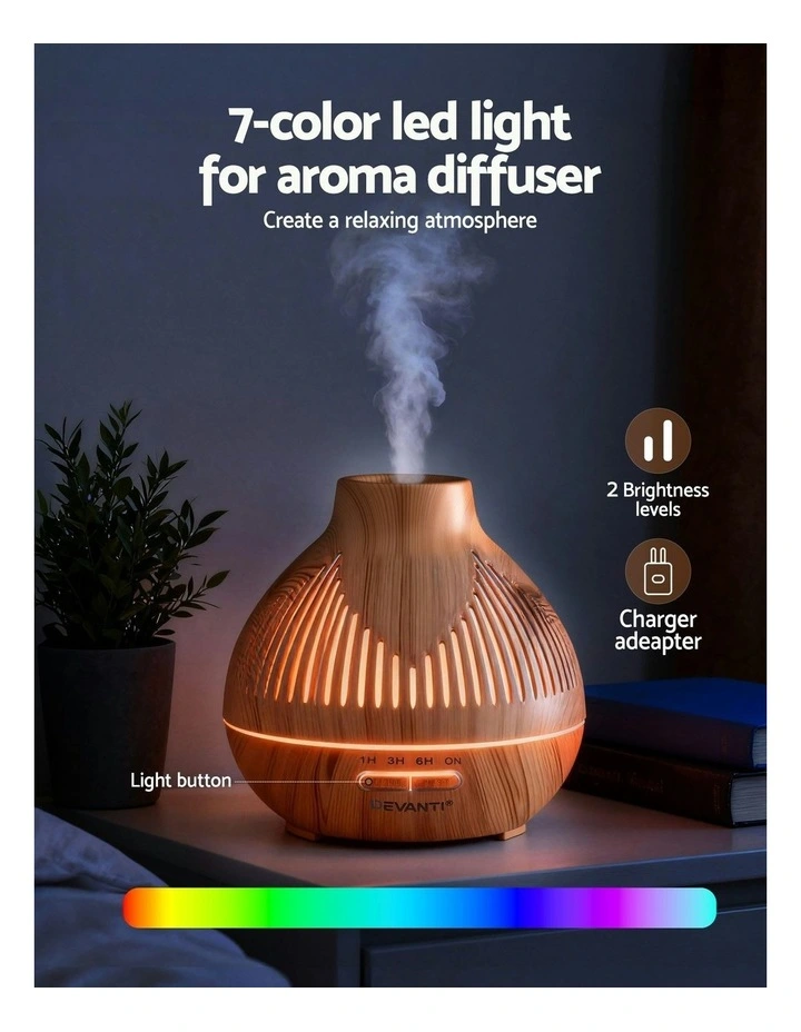 LED Lights Ultrasonic Aroma Diffuser 400ml in Wood Grain image 6
