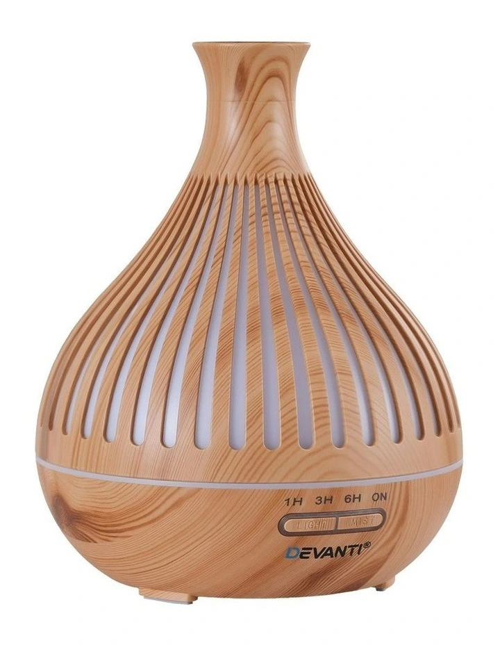 LED Lights Ultrasonic Aroma Diffuser 400ml in Light Wood Grain image 2