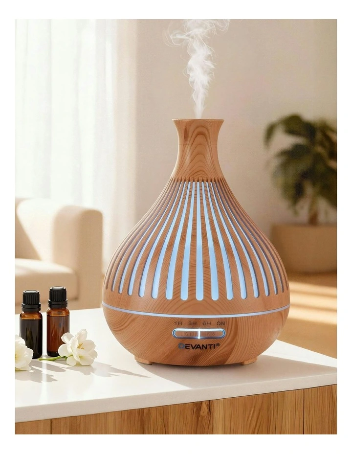 LED Lights Ultrasonic Aroma Diffuser 400ml in Light Wood Grain image 3
