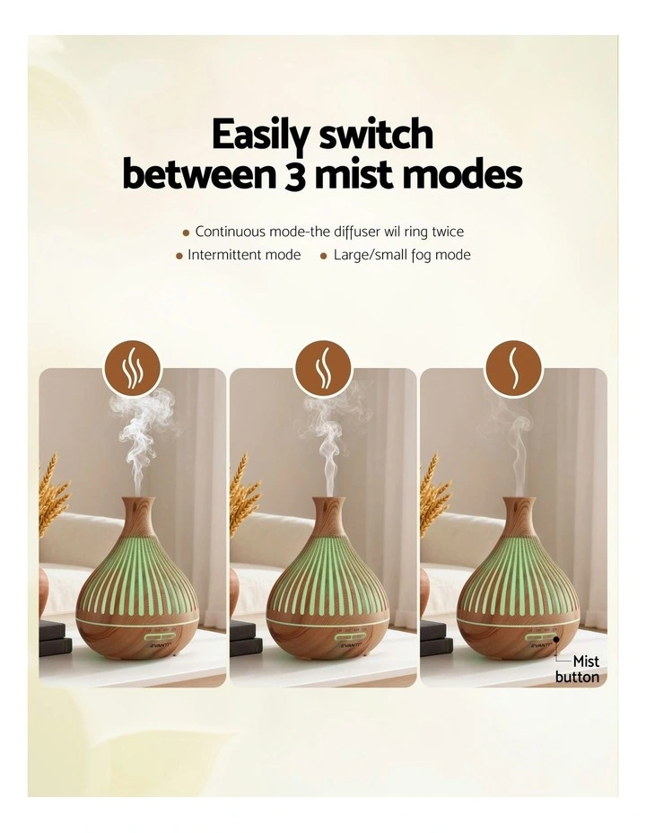 LED Lights Ultrasonic Aroma Diffuser 400ml in Light Wood Grain image 5