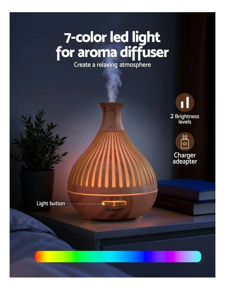 LED Lights Ultrasonic Aroma Diffuser 400ml in Light Wood Grain image 6