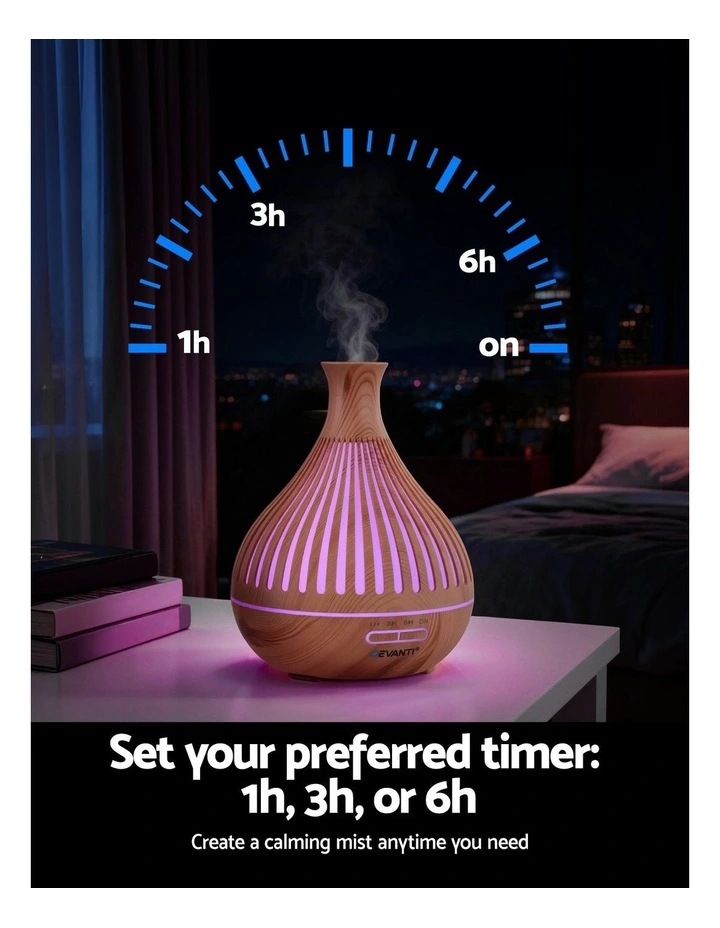 LED Lights Ultrasonic Aroma Diffuser 400ml in Light Wood Grain image 7