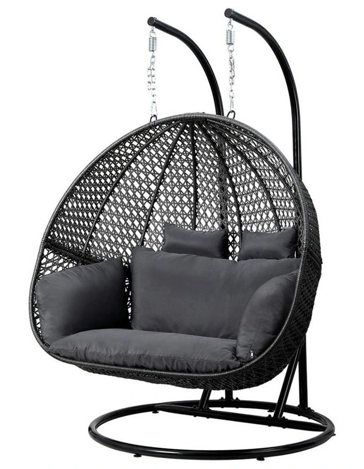 Hanging Rattan Patio Pod Stand Cushion 2 Seater Swing Chair in Grey image 1