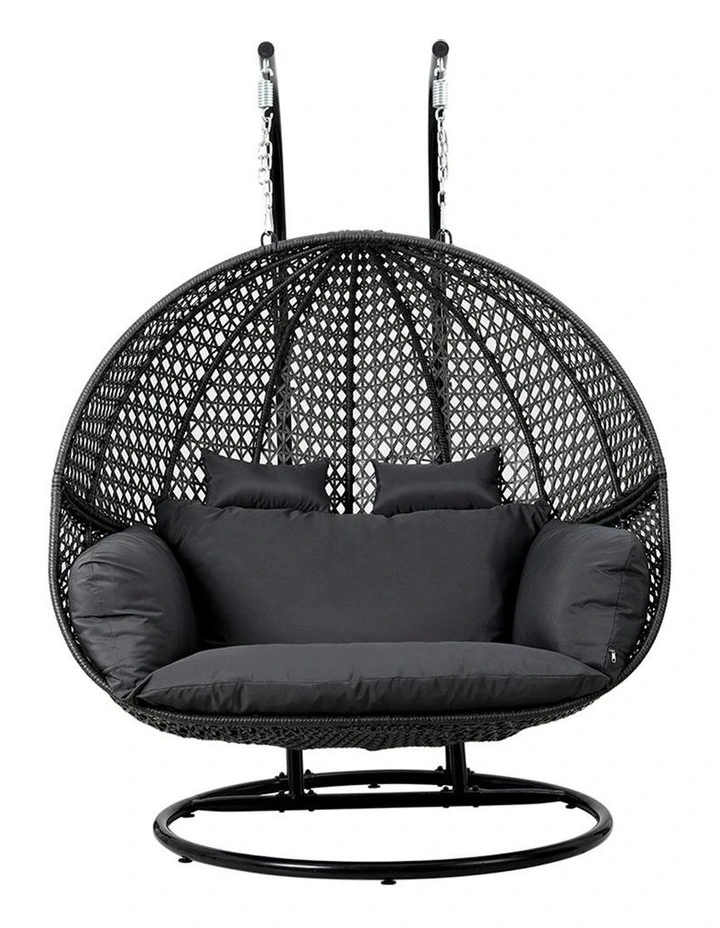 Hanging Rattan Patio Pod Stand Cushion 2 Seater Swing Chair in Grey image 2