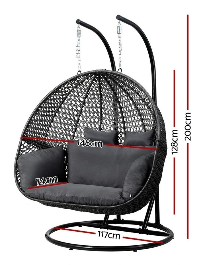 Hanging Rattan Patio Pod Stand Cushion 2 Seater Swing Chair in Grey image 4