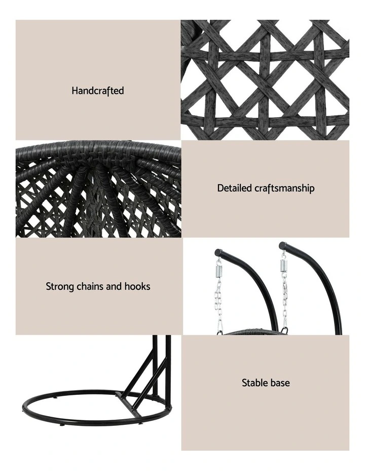 Hanging Rattan Patio Pod Stand Cushion 2 Seater Swing Chair in Grey image 7