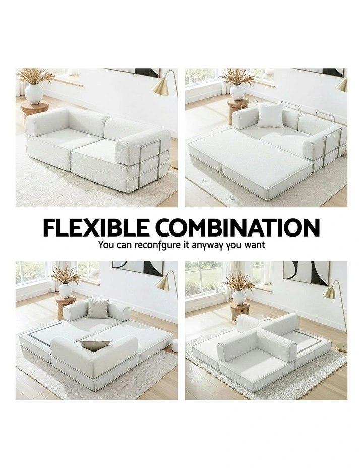 Convertible Folding Sofa Bed Beign in White image 7