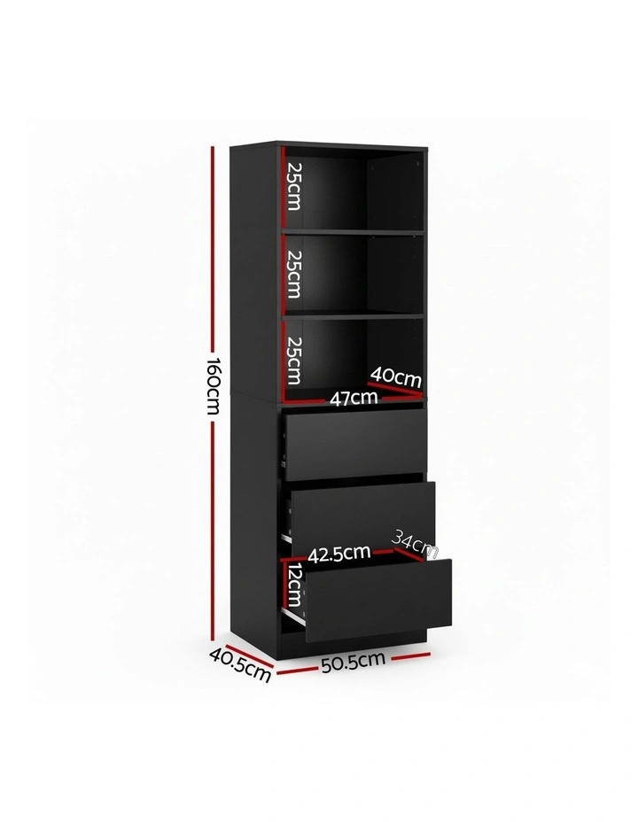 Drawers Tallboy Cabinet Chest of 3 in Black image 4